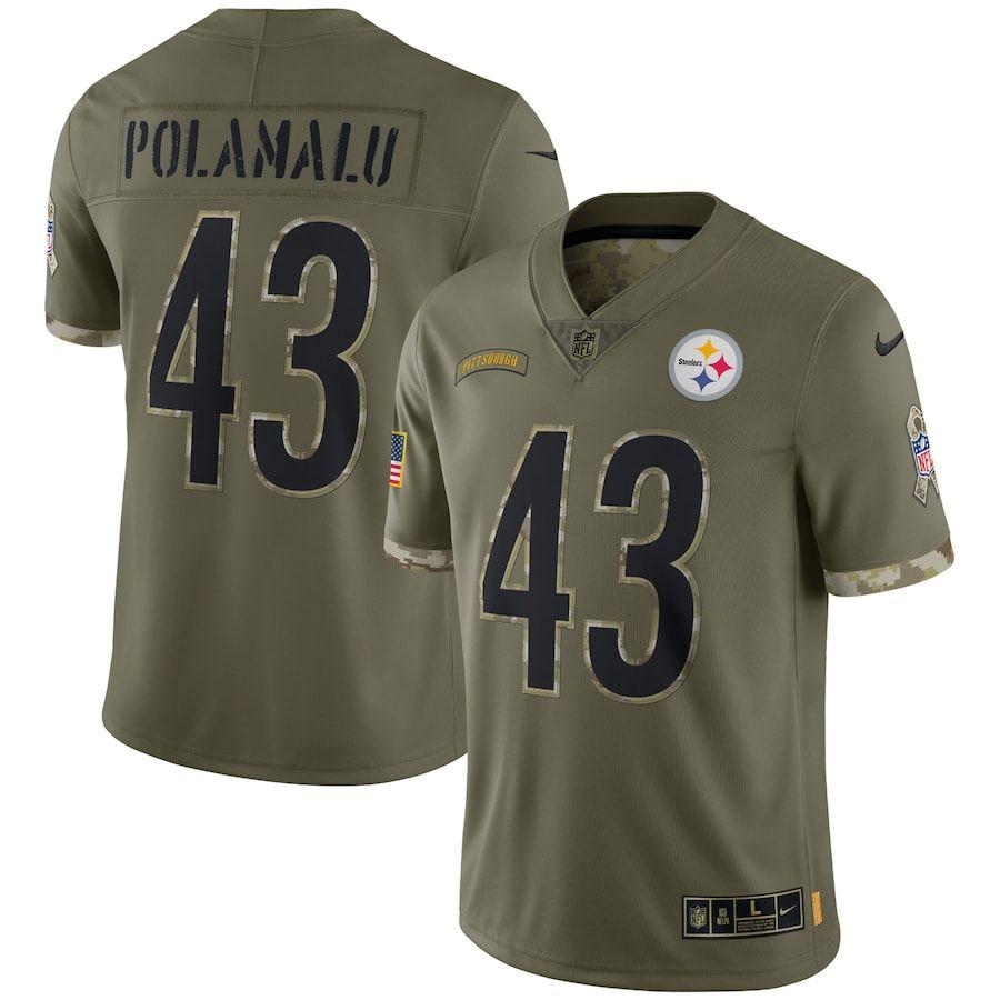 Pittsburgh Steelers #43 Troy Polamalu Nike 2022 Salute To Service Limited Jersey - Olive