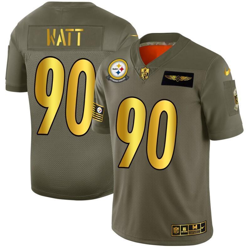Pittsburgh Steelers #90 T.J. Watt NFL Nike Olive Gold 2019 Salute To Service Limited Jersey