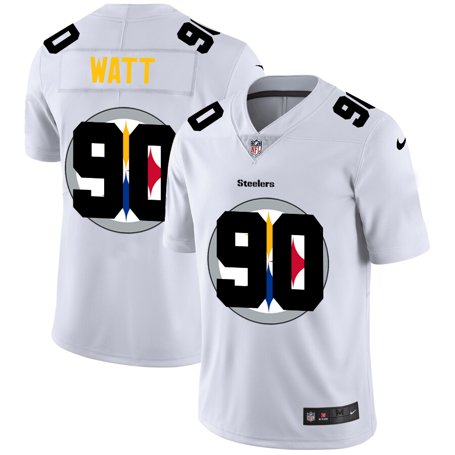 Pittsburgh Steelers #90 T.J. Watt White Nike Team Logo Dual Overlap Limited NFL Jersey
