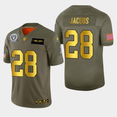 Raiders #28 Josh Jacobs Nike Olive Gold 2019 Salute To Service Limited NFL 100 Jersey