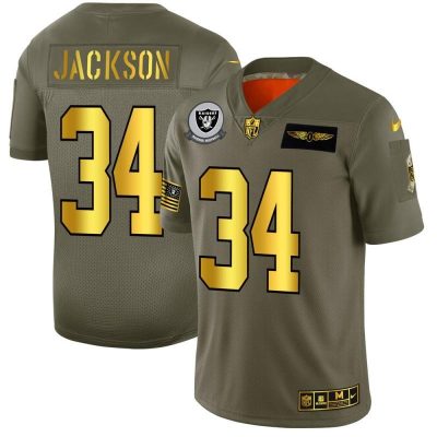 Raiders #34 Bo Jackson NFL Nike Olive Gold 2019 Salute To Service Limited Jersey