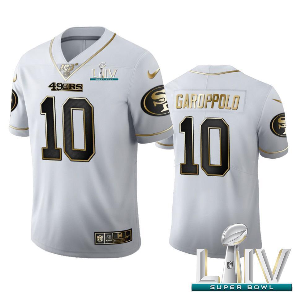 San Francisco 49ers #10 Jimmy Garoppolo Nike White Golden Super Bowl LIV 2020 Edition Vapor Limited NFL 100 Jersey