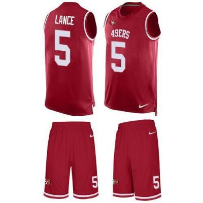 San Francisco 49ers #5 Trey Lance Red Team Color Men's Stitched NFL Limited Tank Top Suit Jersey