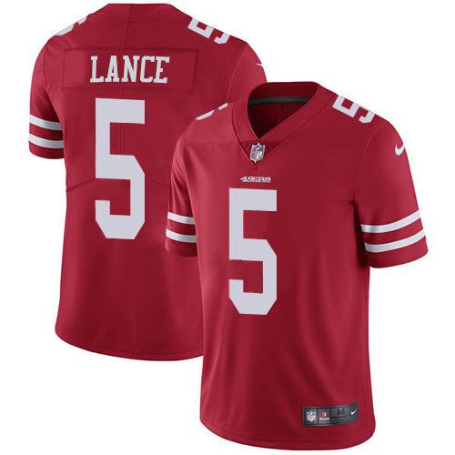 San Francisco 49ers #5 Trey Lance Red Team Color Men's Stitched NFL Vapor Untouchable Limited Jersey