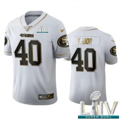 San Francisco San Francisco 49ers #40 Teez Tabor Men's Nike White Golden Super Bowl LIV 2020 Edition Vapor Limited NFL 100 Jersey Men's