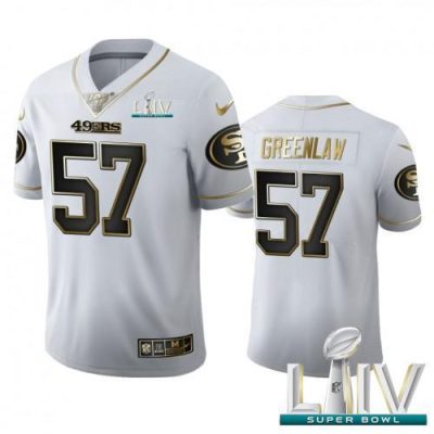 San Francisco San Francisco 49ers #57 Dre Greenlaw Men's Nike White Golden Super Bowl LIV 2020 Edition Vapor Limited NFL 100 Jersey Men's