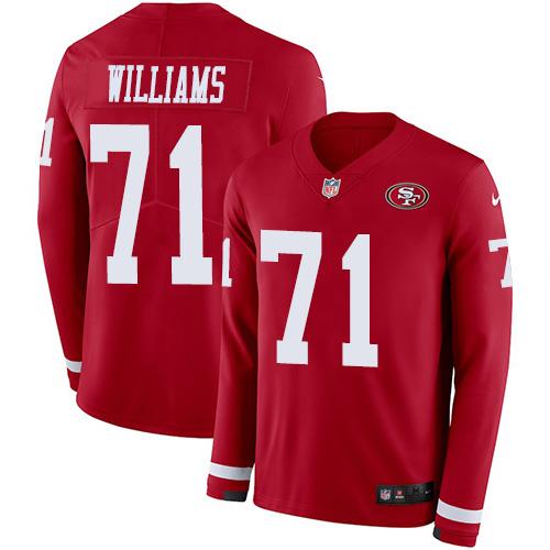 San Francisco San Francisco 49ers #71 Trent Williams Red Team Color Men's Stitched NFL Limited Therma Long Sleeve Jersey Men's