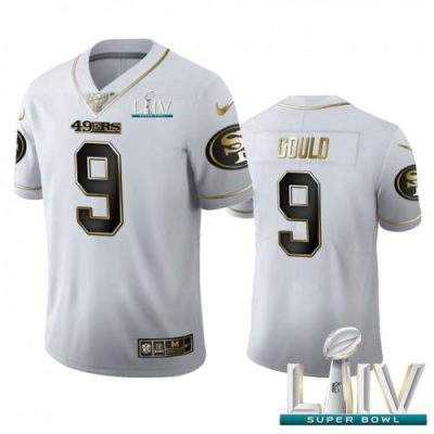 San Francisco San Francisco 49ers #9 Robbie Gould Men's Nike White Golden Super Bowl LIV 2020 Edition Vapor Limited NFL 100 Jersey Men's