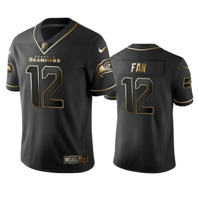 Seahawks #12 Fan Stitched NFL Vapor Untouchable Limited Black Golden Jersey