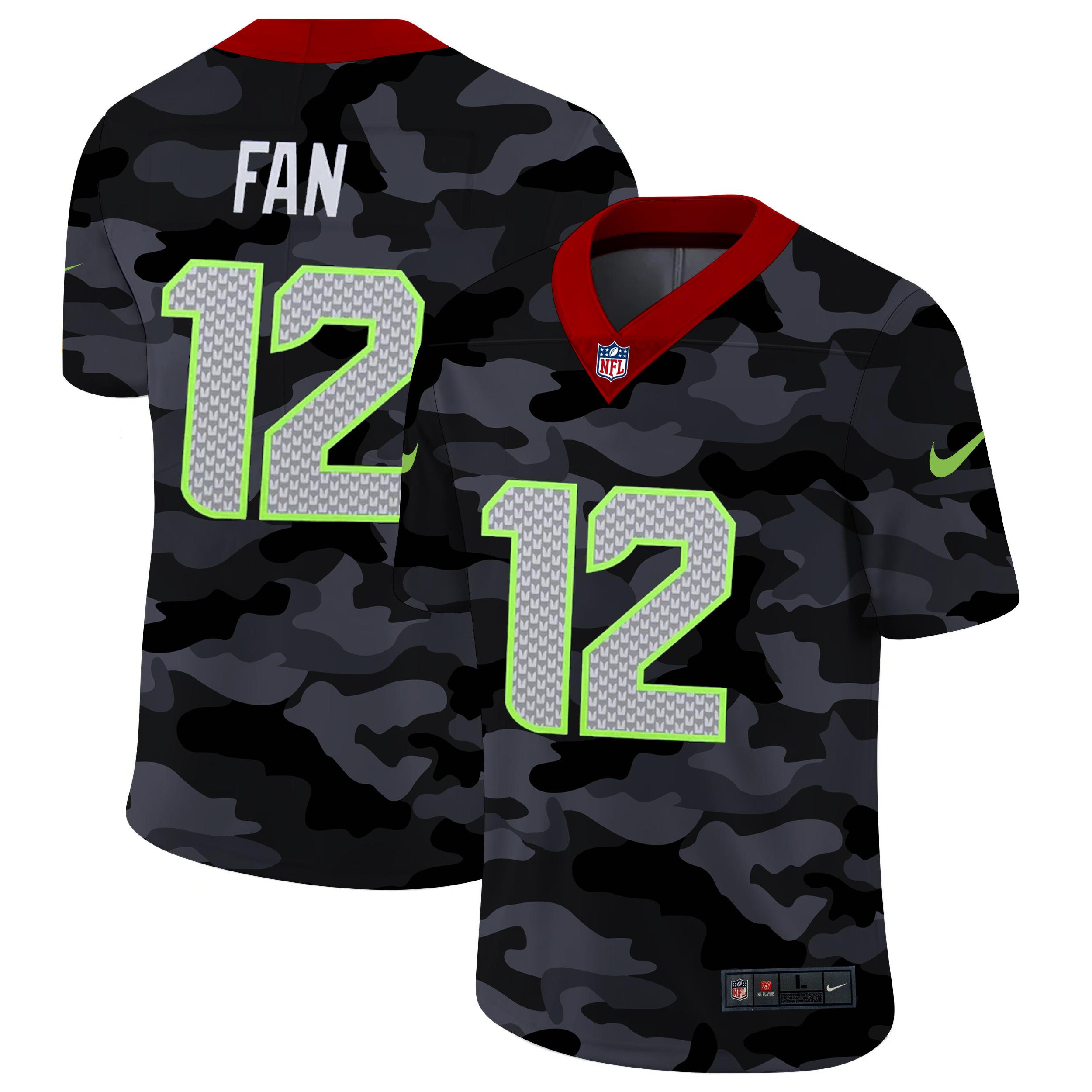 Seattle Seahawks #12 Fan Nike 2020 Black CAMO Vapor Untouchable Limited Stitched NFL Jersey
