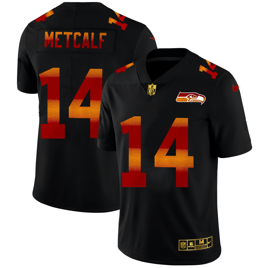 Seattle Seahawks #14 DK Metcalf Black Nike Red Orange Stripe Vapor Limited NFL Jersey