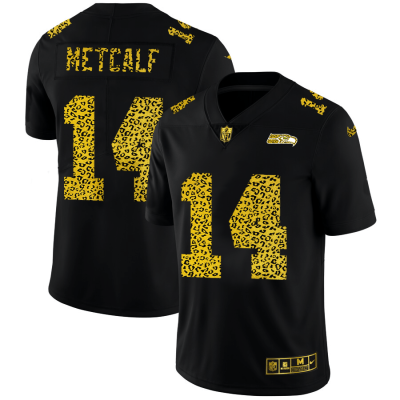 Seattle Seahawks #14 DK Metcalf Nike Leopard Print Fashion Vapor Limited NFL Jersey Black
