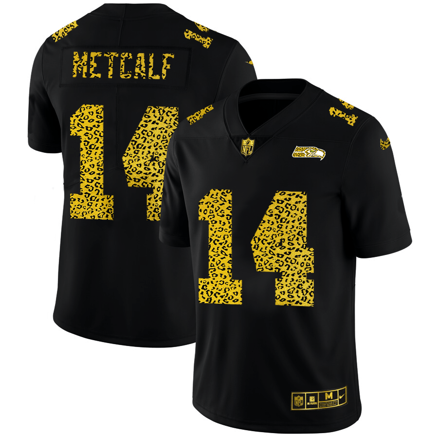 Seattle Seahawks #14 DK Metcalf Nike Leopard Print Fashion Vapor Limited NFL Jersey Black