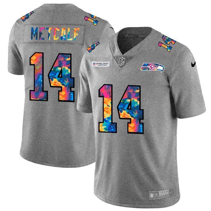 Seattle Seahawks #14 DK Metcalf Nike Multi-Color 2020 NFL Crucial Catch NFL Jersey Greyheather