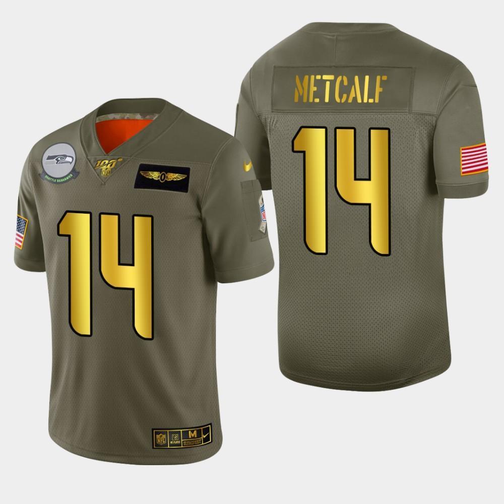 Seattle Seahawks #14 DK Metcalf Nike Olive Gold 2019 Salute To Service Limited NFL 100 Jersey