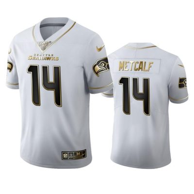 Seattle Seahawks #14 DK Metcalf Nike White Golden Edition Vapor Limited NFL 100 Jersey