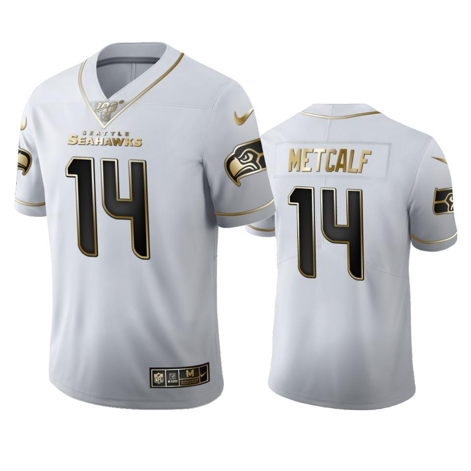 Seattle Seahawks #14 DK Metcalf Nike White Golden Edition Vapor Limited NFL 100 Jersey