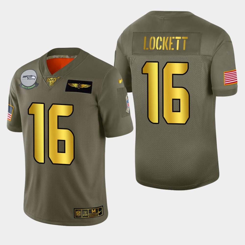 Seattle Seahawks #16 Tyler Lockett Nike Olive Gold 2019 Salute To Service Limited NFL 100 Jersey