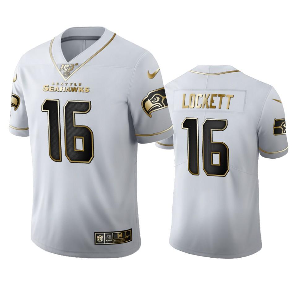 Seattle Seahawks #16 Tyler Lockett Nike White Golden Edition Vapor Limited NFL 100 Jersey