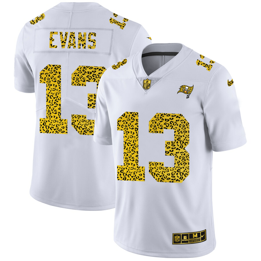 Tampa Bay Buccaneers #13 Mike Evans Nike Flocked Leopard Print Vapor Limited NFL Jersey White