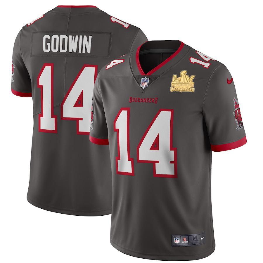Tampa Bay Buccaneers #14 Chris Godwin Super Bowl LV Champions Patch Nike Pewter Alternate Vapor Limited Jersey