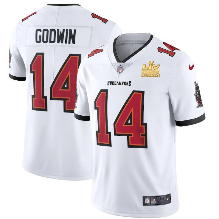 Tampa Bay Buccaneers #14 Chris Godwin Super Bowl LV Champions Patch Nike White Vapor Limited Jersey