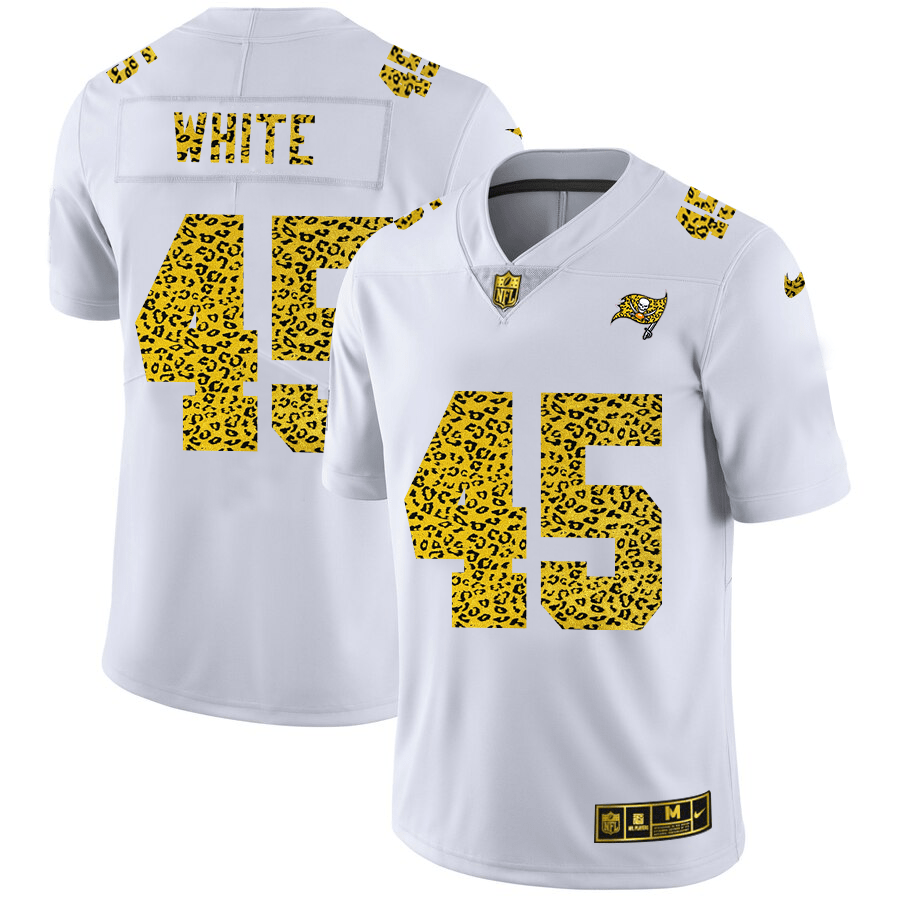 Tampa Bay Buccaneers #45 Devin White Nike Flocked Leopard Print Vapor Limited NFL Jersey White