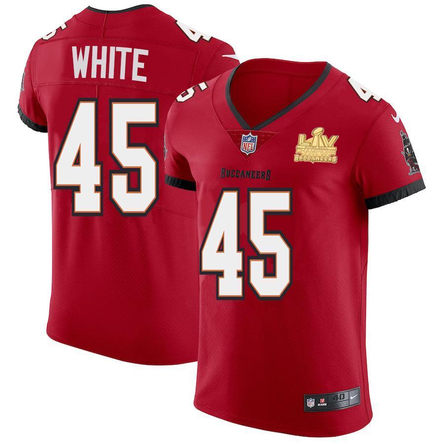 Tampa Bay Buccaneers #45 Devin White Super Bowl LV Champions Patch Nike Red Vapor Elite Jersey
