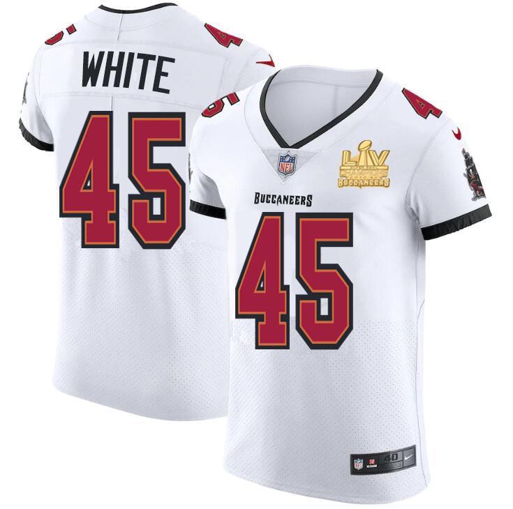 Tampa Bay Buccaneers #45 Devin White Super Bowl LV Champions Patch Nike White Vapor Elite Jersey