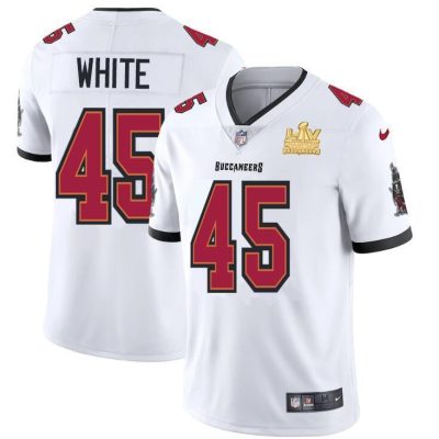 Tampa Bay Buccaneers #45 Devin White Super Bowl LV Champions Patch Nike White Vapor Limited Jersey