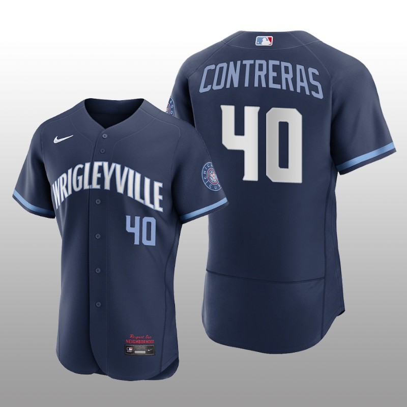 City Connect Chicago Cubs Willson Contreras Authentic Navy Jersey