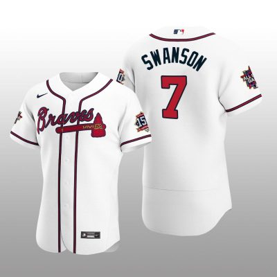 Atlanta Braves Dansby Swanson White MLB All-Star Game Patch Official Authentic Custom Jersey