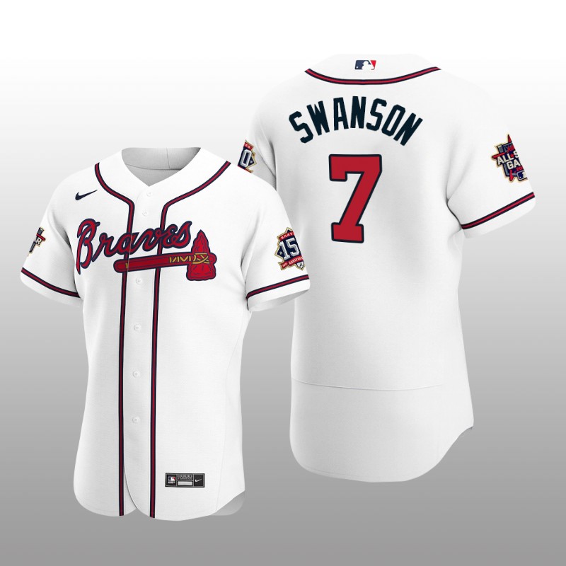 Atlanta Braves Dansby Swanson White MLB All-Star Game Patch Official Authentic Custom Jersey