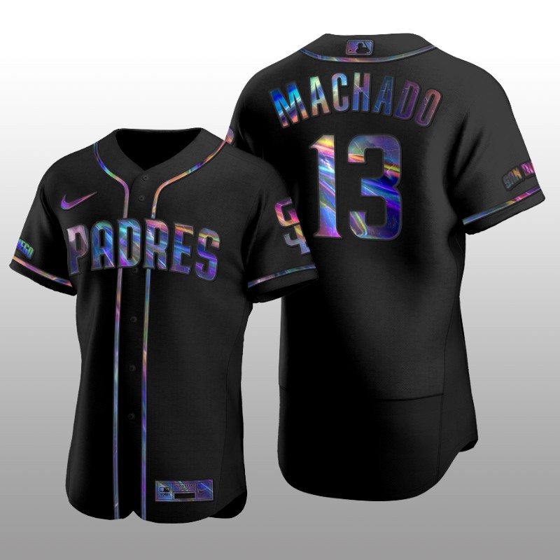 Authentic Manny Machado San Diego Padres Holographic Black Golden Edition Jersey