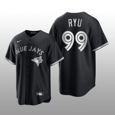 Blue Jays Hyun Jin Ryu All Black Fashion Serise Replica Black White Jersey
