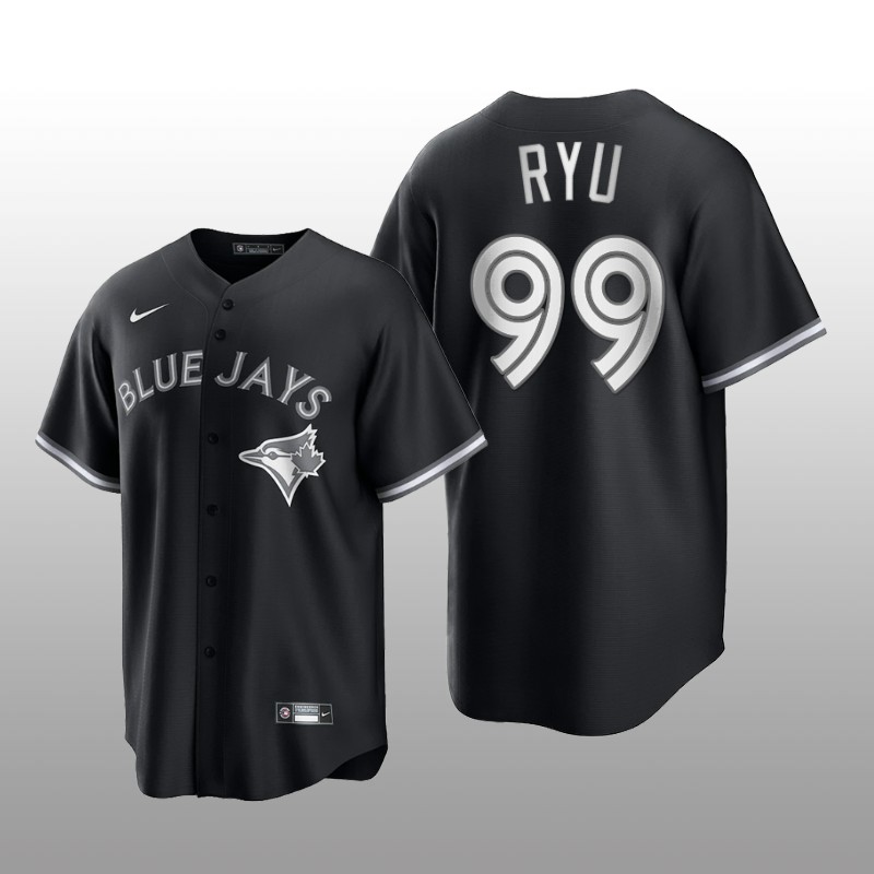 Blue Jays Hyun Jin Ryu All Black Fashion Serise Replica Black White Jersey