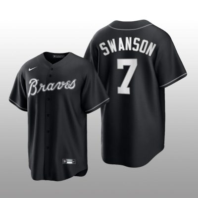 Braves Dansby Swanson All Black Fashion Serise Replica Black White Jersey