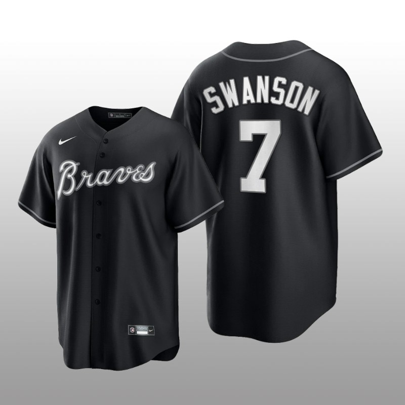 Braves Dansby Swanson All Black Fashion Serise Replica Black White Jersey