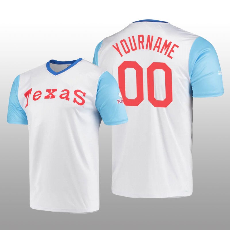 Cooperstown Collection Custom Rangers Jersey White Wordmark Stitches Men's