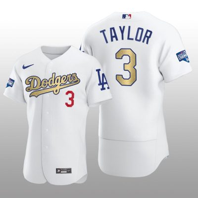 Dodgers Gold Program Chris Taylor White Patch Authentic Jersey