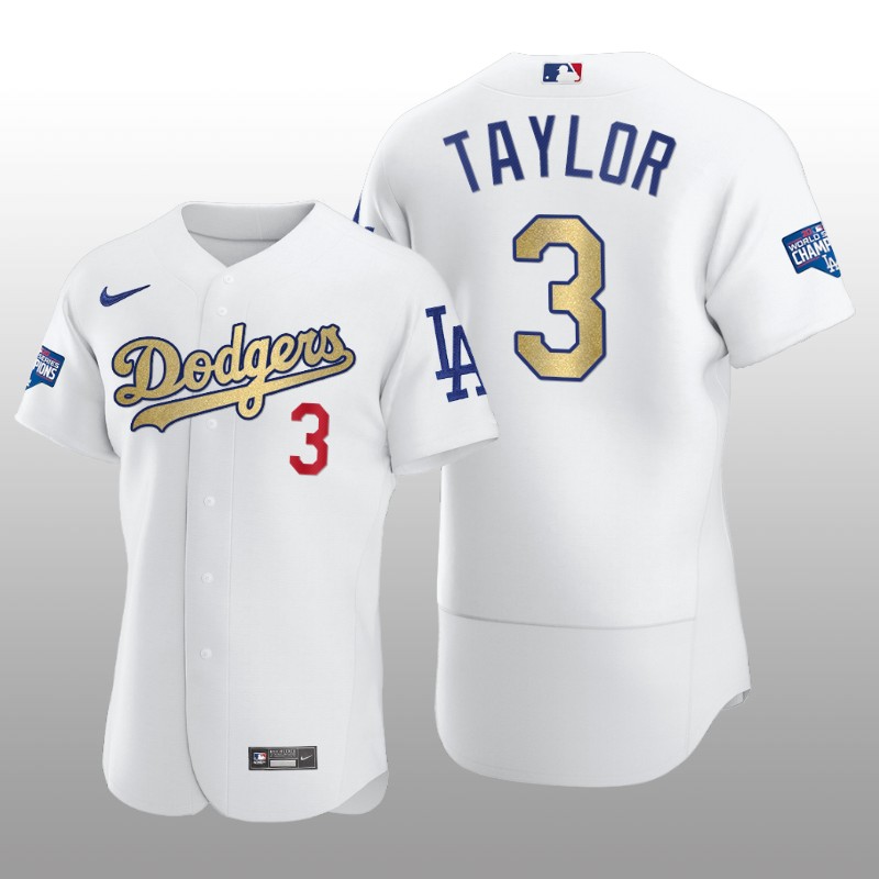 Dodgers Gold Program Chris Taylor White Patch Authentic Jersey