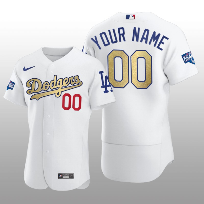 Dodgers Gold Program Custom White Patch Authentic Jersey