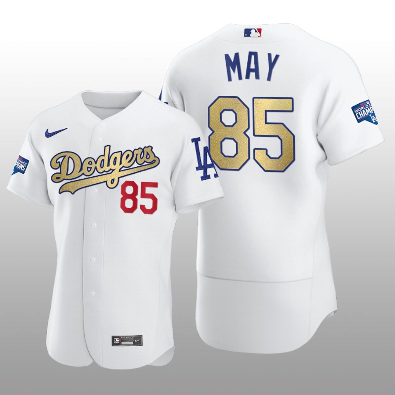 Dodgers Gold Program Dustin May White Patch Authentic Jersey