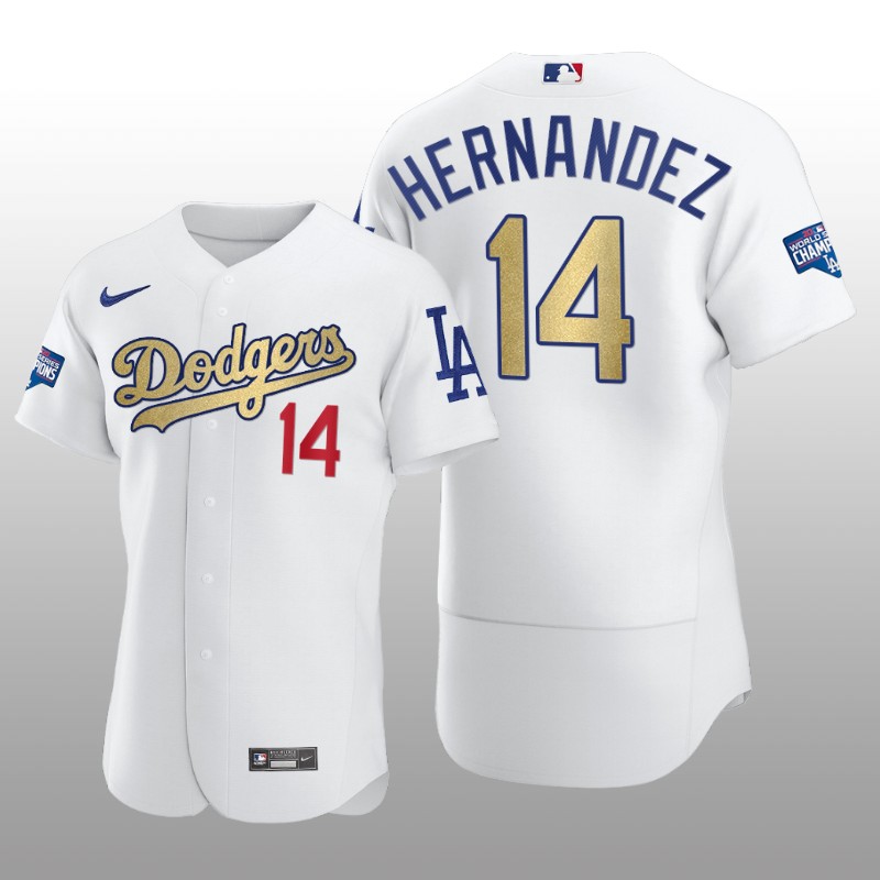 Dodgers Gold Program Enrique Hernandez White Patch Authentic Jersey