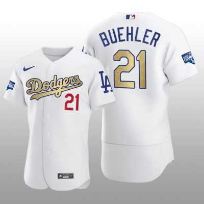 Dodgers Gold Program Walker Buehler White Patch Authentic Jersey