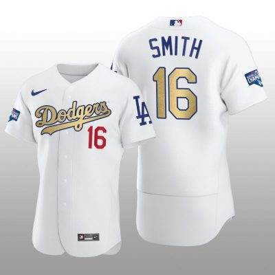 Dodgers Gold Program Will Smith White Patch Authentic Jersey