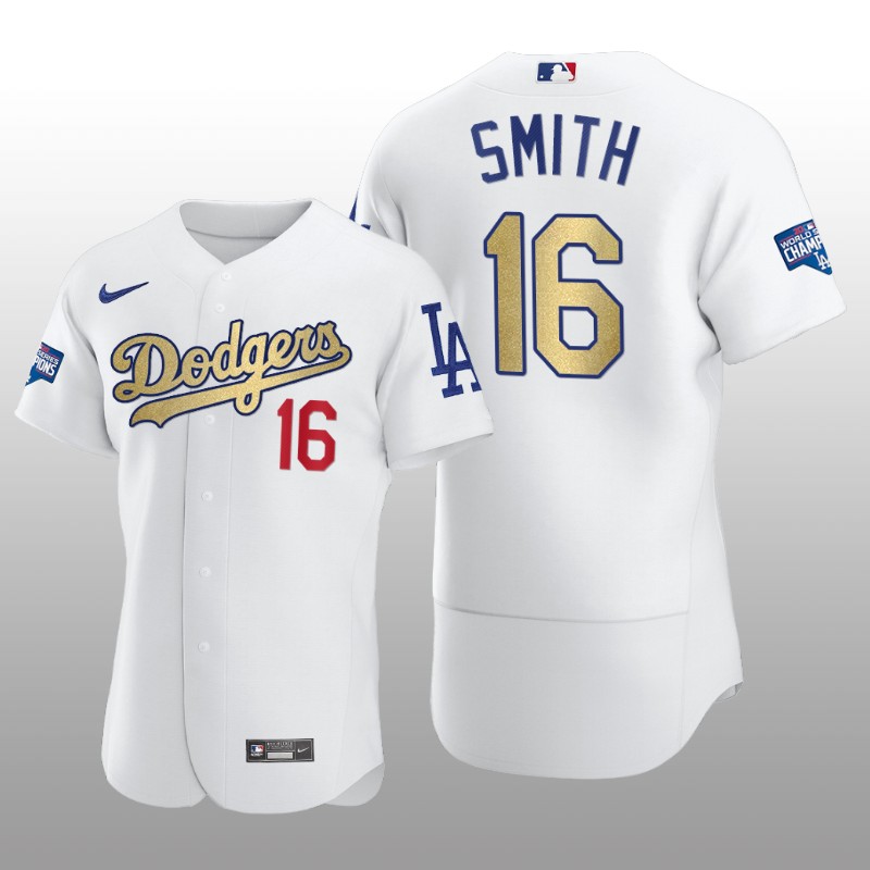 Dodgers Gold Program Will Smith White Patch Authentic Jersey