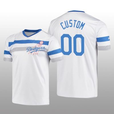 Dodgers Cooperstown Collection Custom V-Neck Jersey White