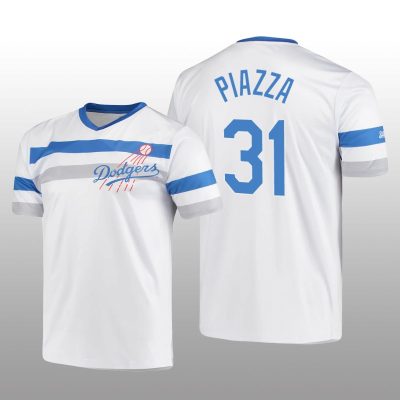 Dodgers Cooperstown Collection Mike Piazza V-Neck Jersey White