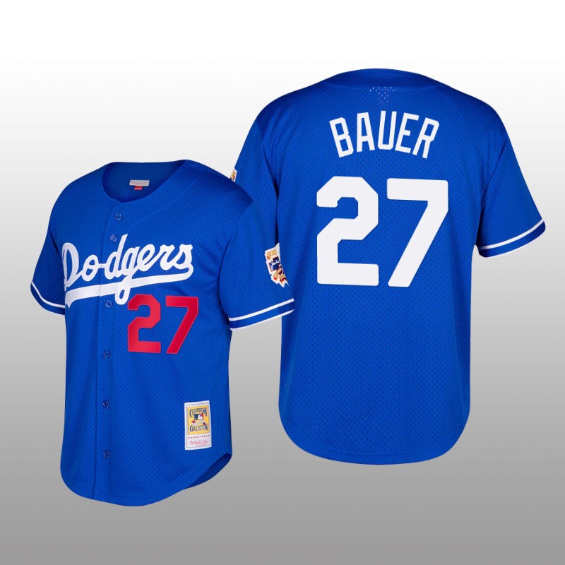Dodgers Cooperstown Collection Trevor Bauer Royal Mesh Batting Practice Jersey